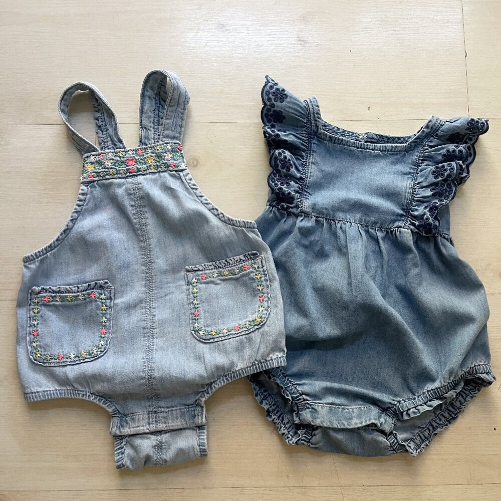Gap Baby Medium Blue Denim Sunsuit and Light Blue Denim Sunsuit Size 12-18 M